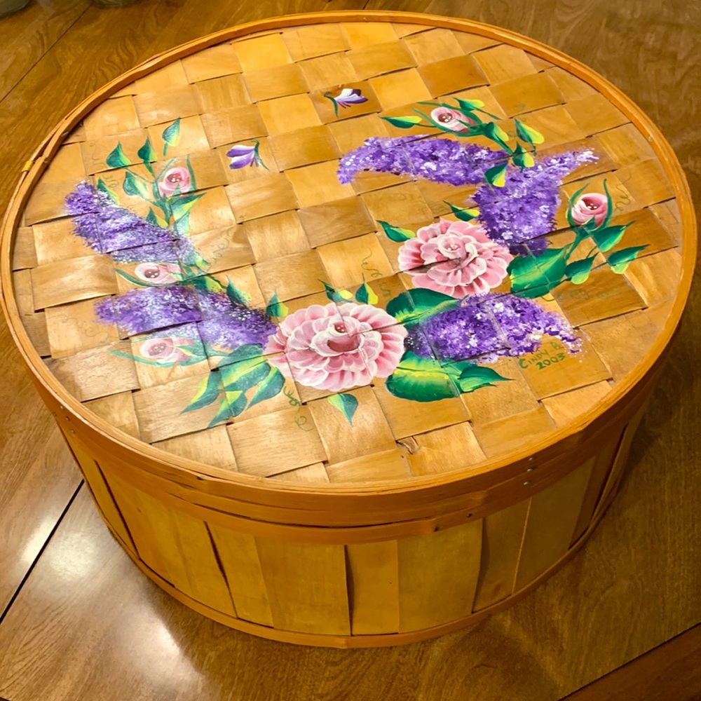 Hand Painted Wicker Style Round Box